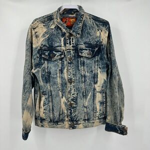 Rolling Paper Mens Streetwear Acid Wash Denim Jacket Size L Grunge Y2K Punk